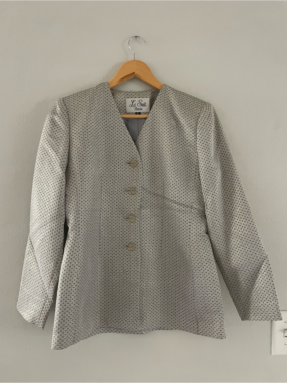 Le Suit Petite Silver & Blue Patterned Blazer Jacket